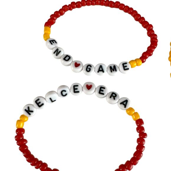 Handmade Taylor Swift Travis Kelce End Game Friendship Bracelets Red Yellow - Picture 4 of 6